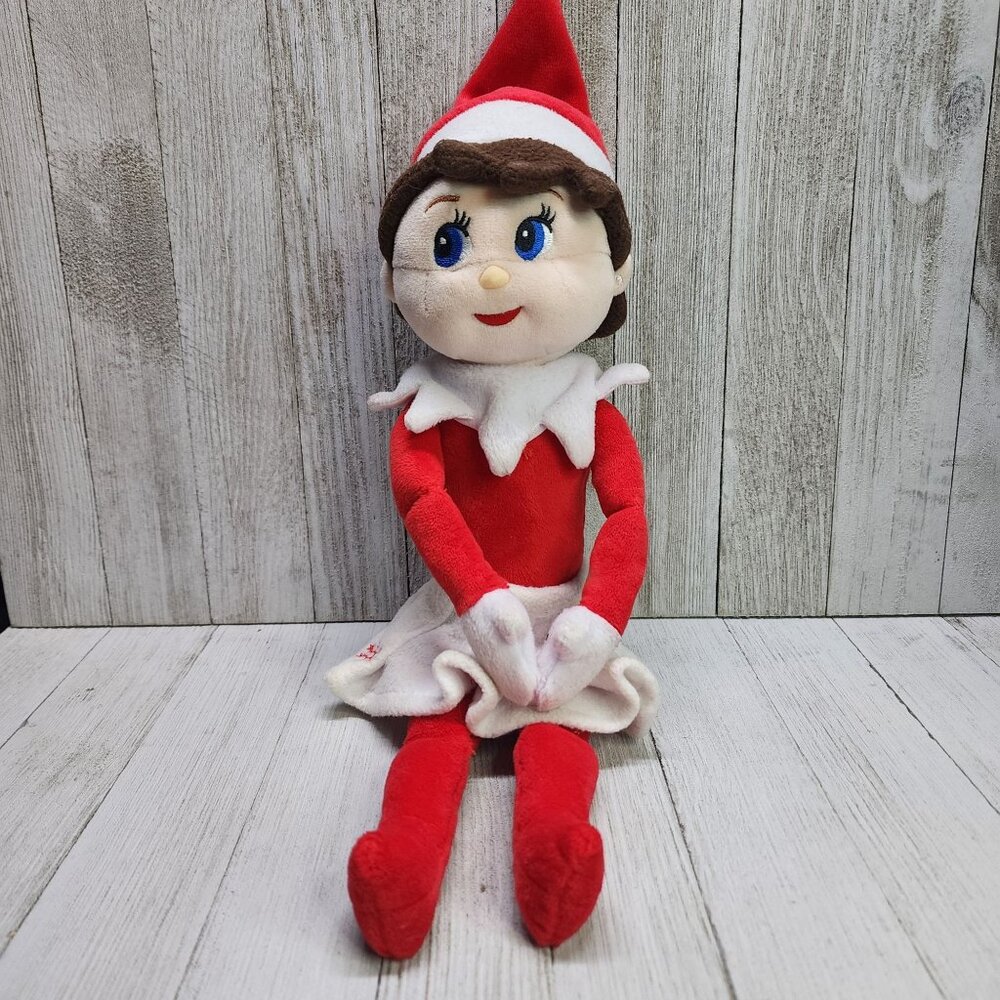 Elf On The Shelf Plushee Girl Doll Plush Brown Hair Blue Eyes 14'' Christmas Toy